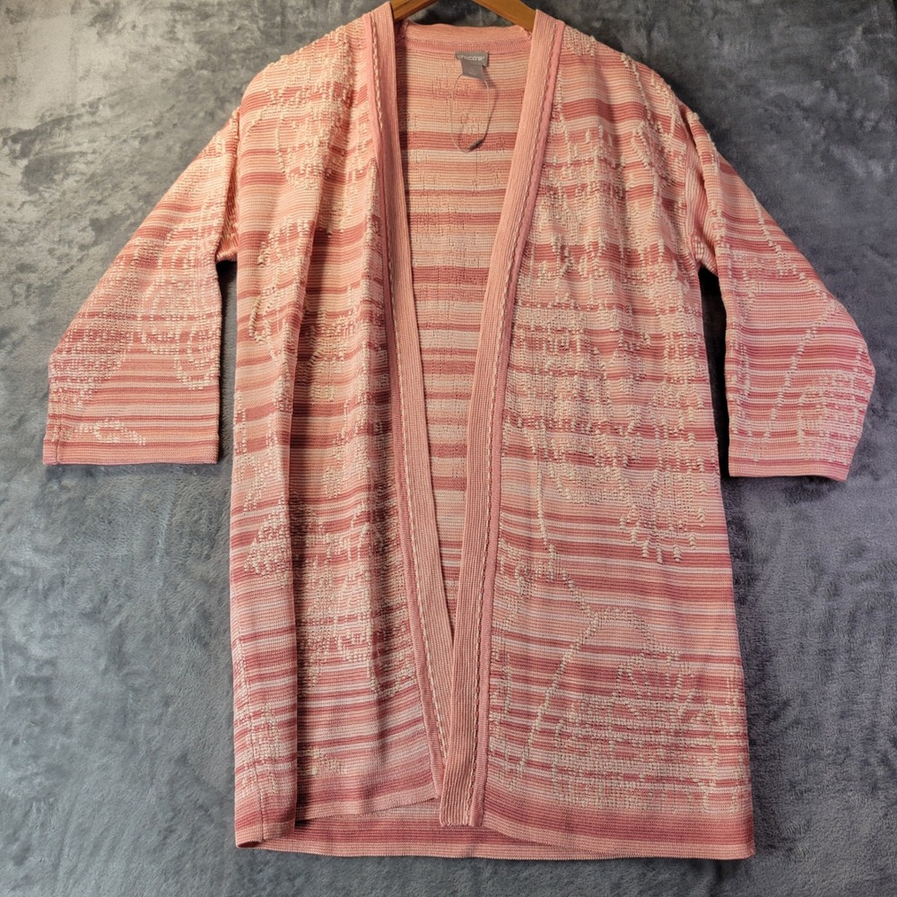 Chicos Womens S Pink Textured Open Front Cardigan Lightweight Artsy Layering